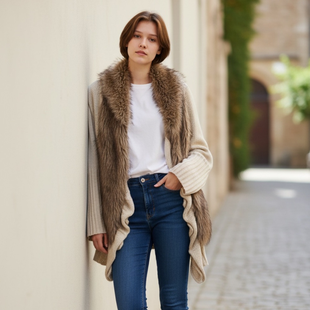 Venus Y2K Fur Trim Cardigan Sweater Size S